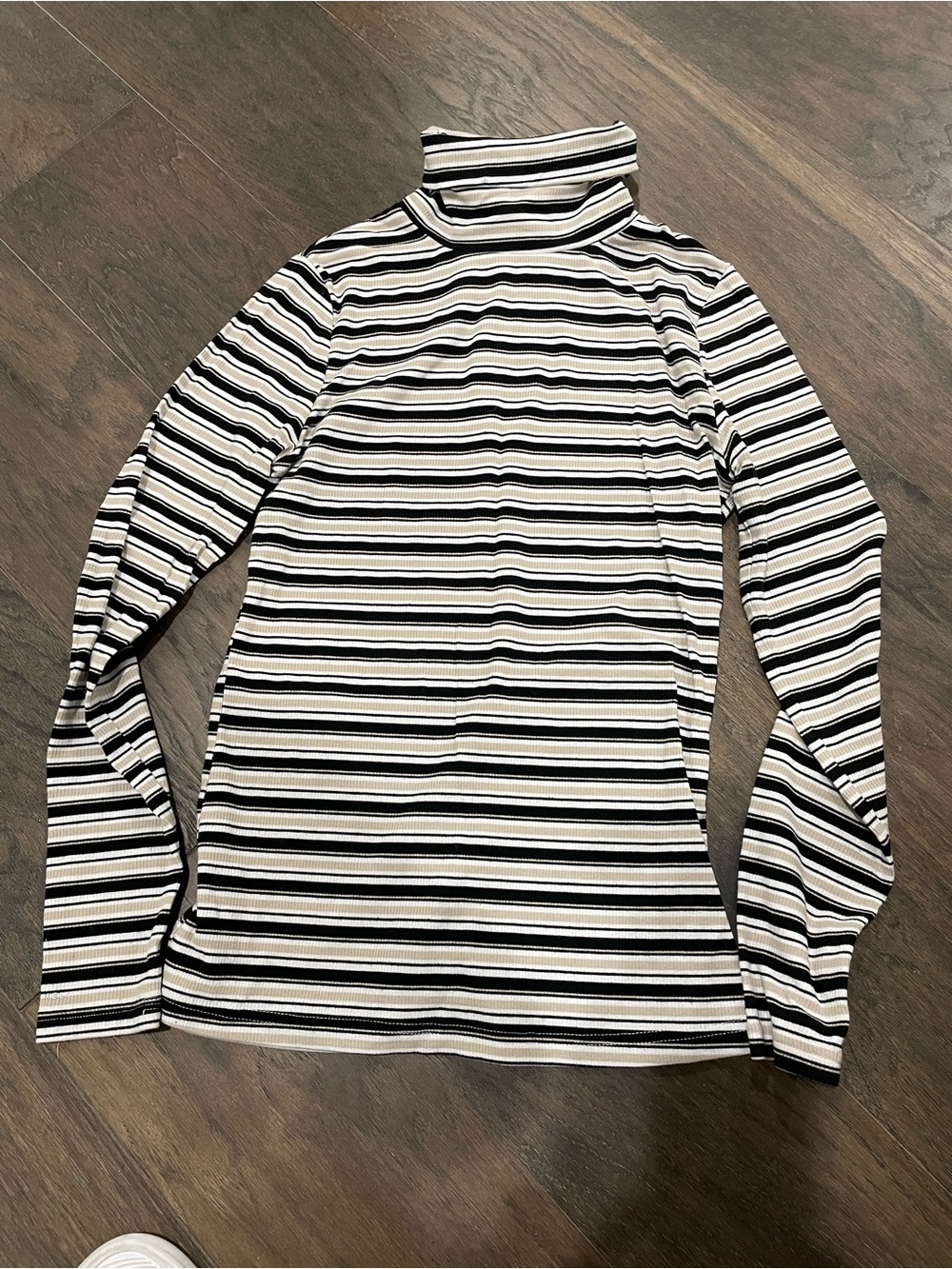 Striped Turtleneck Long Sleeve Top - Black & White and cream from Fame